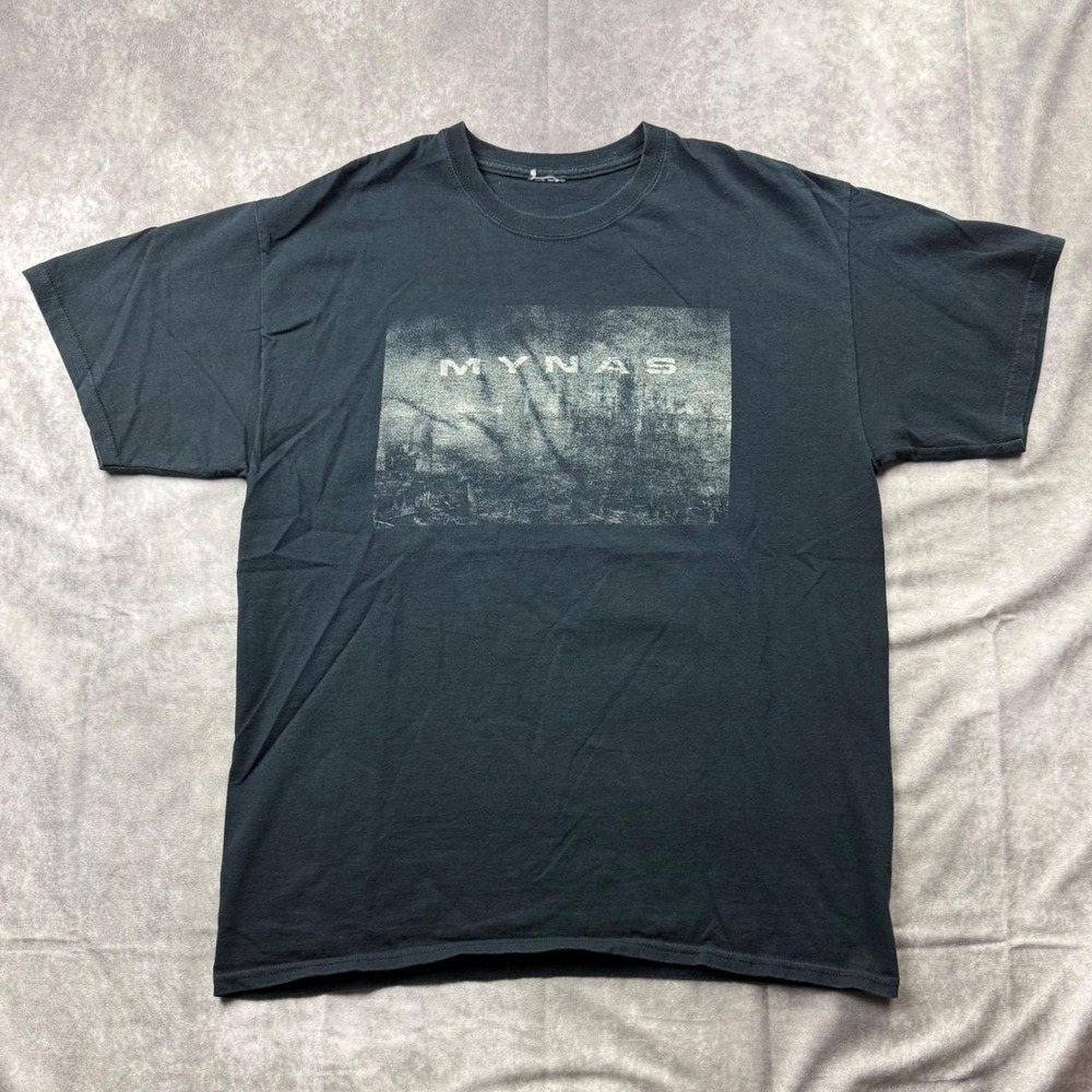 Mynas Band Graphic T-Shirt Mens XL Black Short Sleeve Crewneck Metal Rock Tee